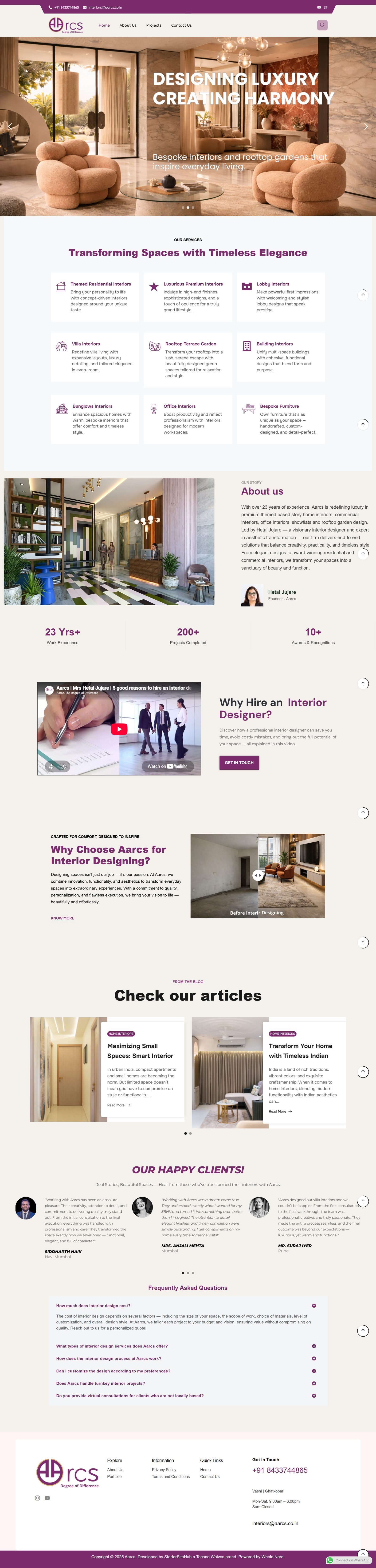 AARCS homepage — Vastu-compliant WordPress website built by TechnoWolves