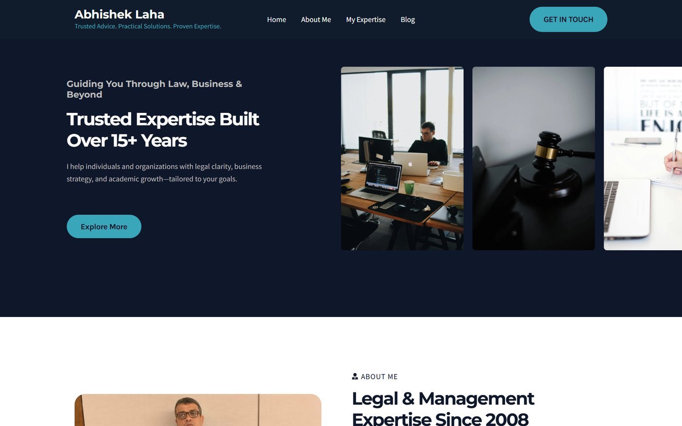 Advocate Abhishek Laha minimalist legal website