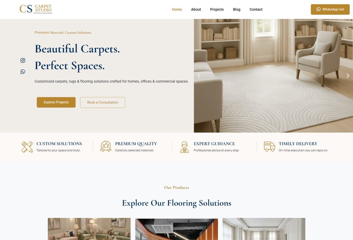 The Carpet Studio homepage — hero section built by TechnoWolves
