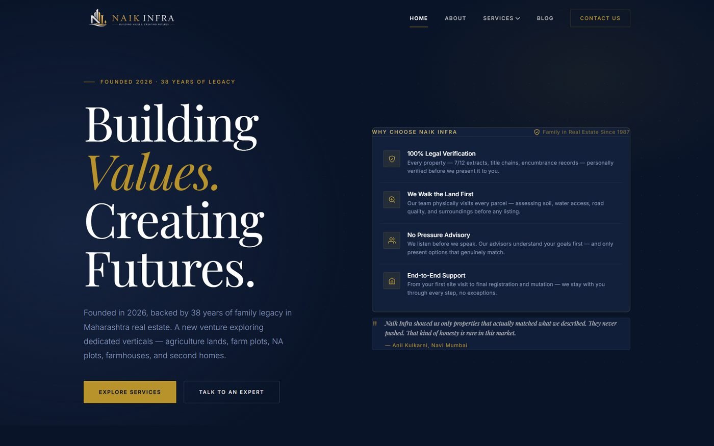 Naik Infra real estate website