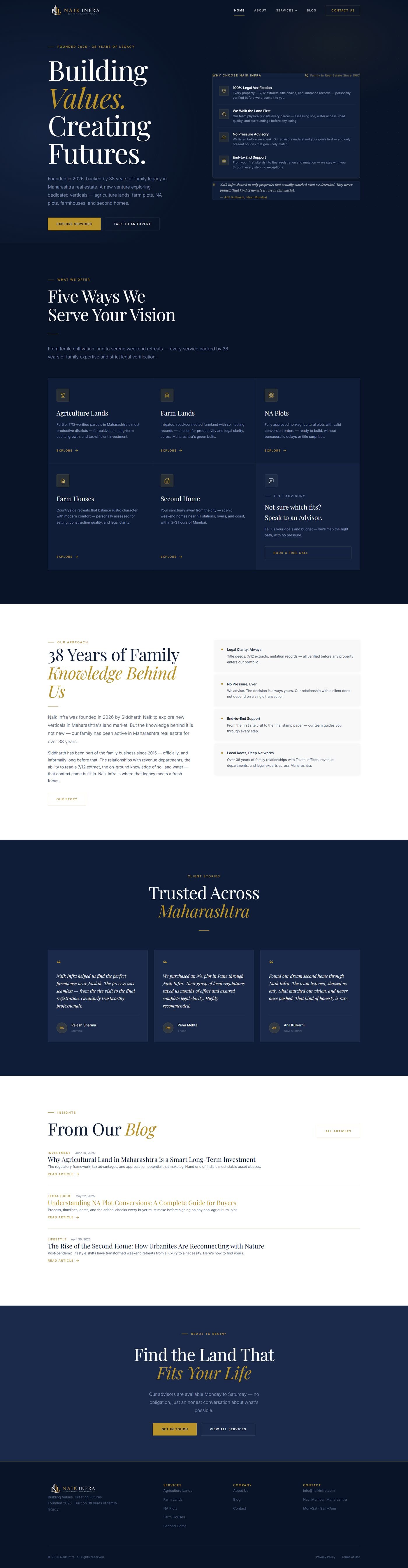 Naik Infra homepage showing brand identity and services overview