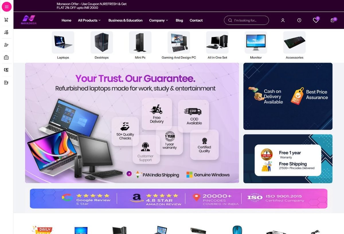 NayaJaisa homepage — Shopify store built by TechnoWolves