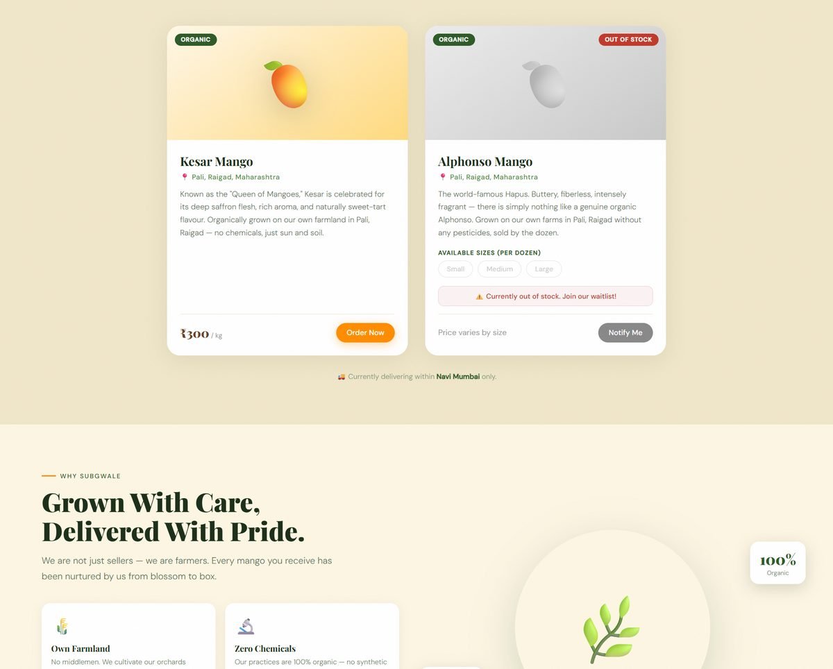 SubGwale organic mango product cards designed by TechnoWolves