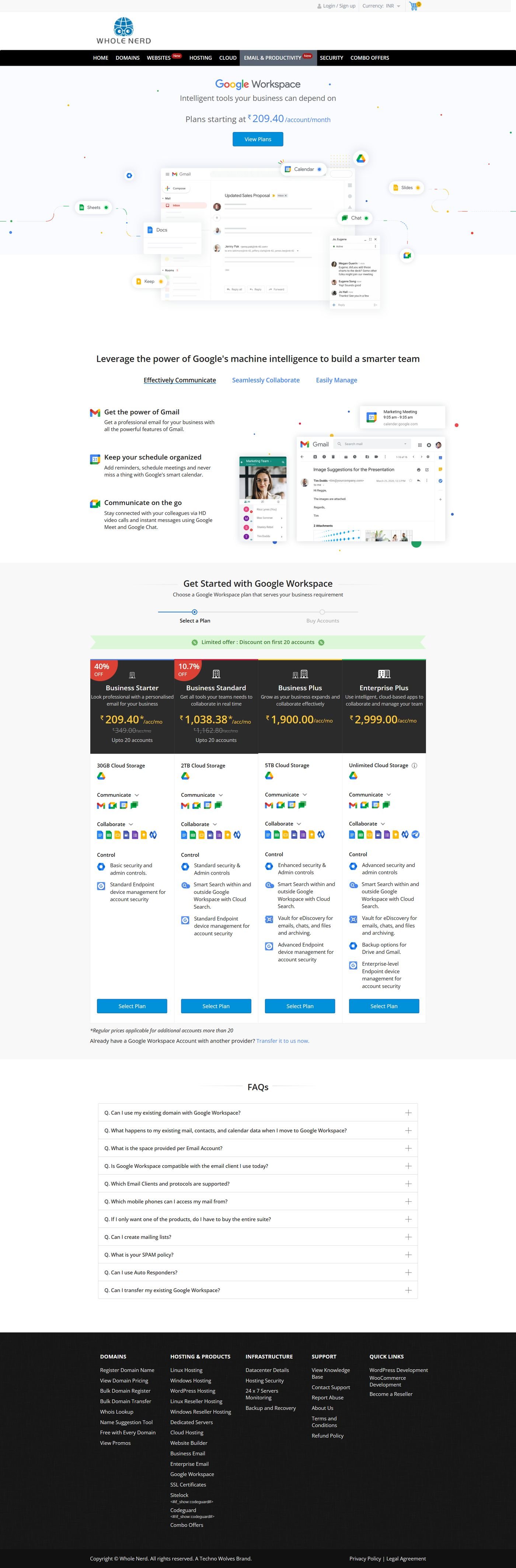 Whole Nerd Google Workspace plans and pricing page