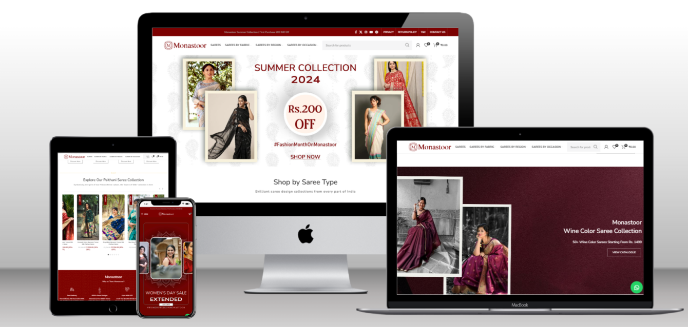 Monastoor.com ecommerce case study website mockup in different devices