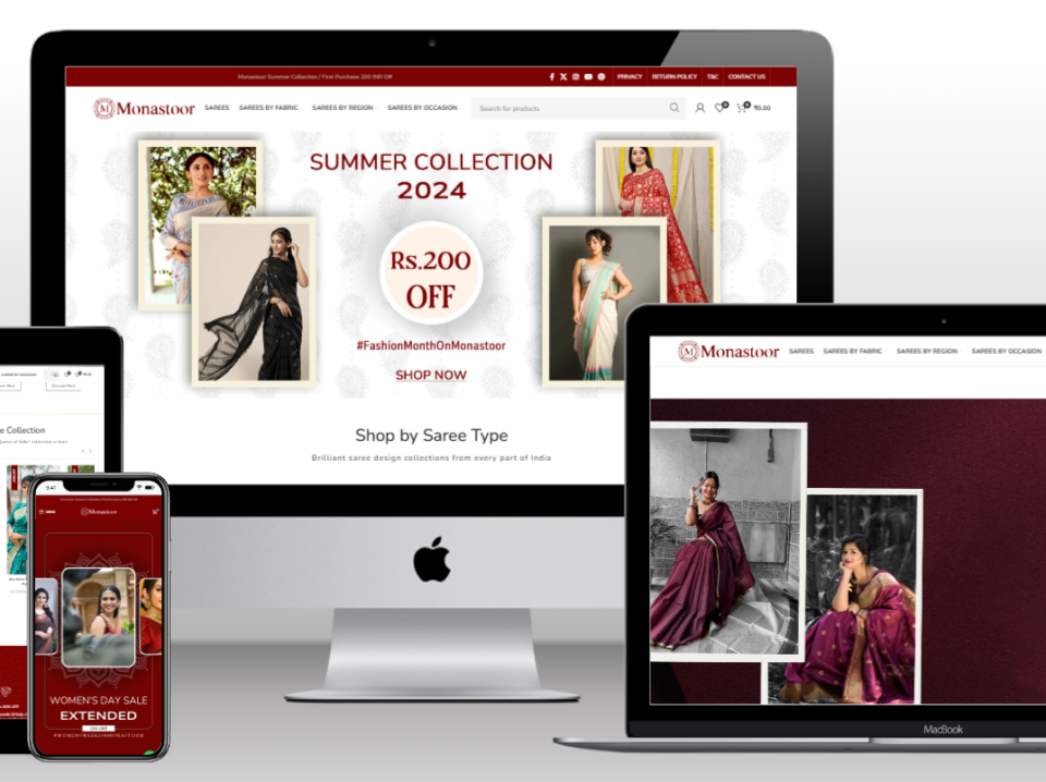 Monastoor.com ecommerce case study website mockup in different devices
